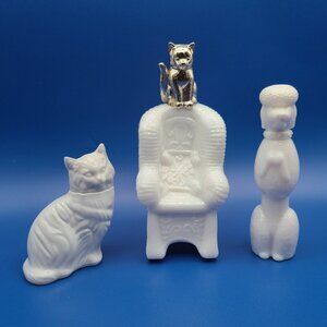 Lot 3 Vintage Avon White Perfume Bottles Persian Cat Sitting Pretty Cat Poodle